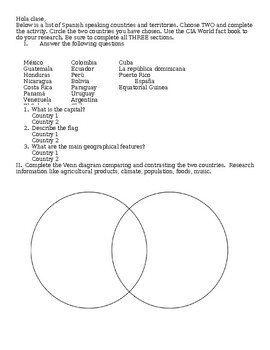 Preview of Spanish Speaking Countries acitvity or substitute activity