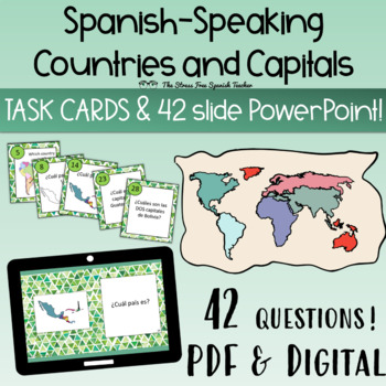 Preview of Spanish Speaking Countries Capitals 42 Task Cards and PowerPoint Presentation