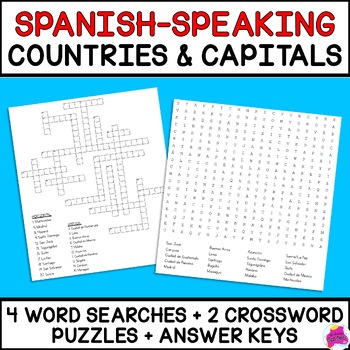 Preview of Spanish-Speaking Countries and Capitals Wordsearch & Crossword
