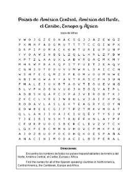 Spanish Speaking Countries and Capitals Wordsearch/Crossword by Erin Nolan