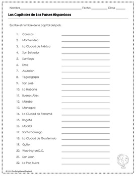 Spanish Speaking Countries and Capitals Worksheets by The Enlightened ...