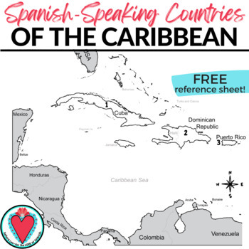 Preview of Spanish Speaking Countries MAP of Caribbean Hispanic Heritage Month - FREE