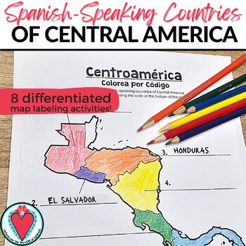 Preview of Spanish Speaking Countries of Central America Map Labeling & Color by Number