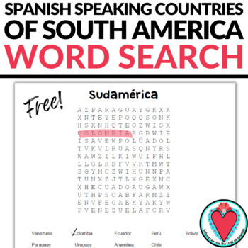 Preview of Spanish Speaking Countries of South America Word Search - Spanish Sub Plans