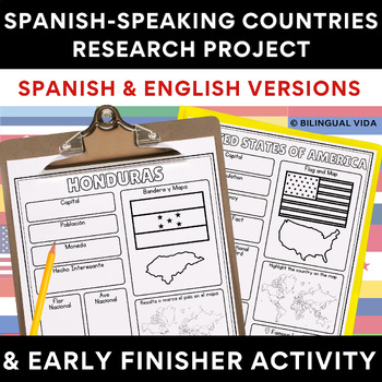 Preview of Spanish Speaking Country Research Project Template - Spanish and English