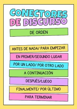 Preview of Spanish Speaking Poster: Conectores de Orden. Printable