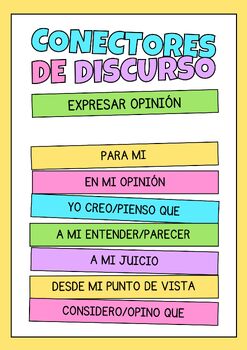 Preview of Spanish Speaking Poster: Conectores para expresar opinión. Printable