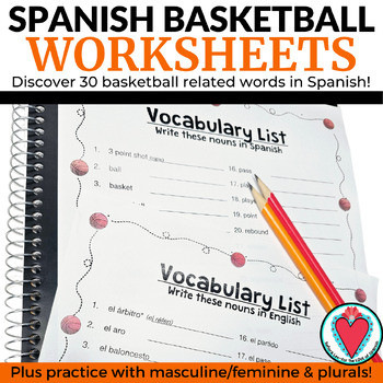 Preview of Spanish Sports Activities Basketball Vocabulary Lists March Madness Worksheets