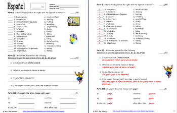 spanish sports quiz or worksheet matching sentences