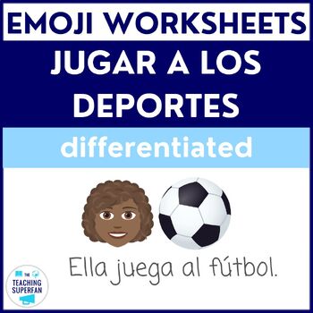 Preview of Spanish Sports Worksheet (Jugar a los deportes) with Emoji Puzzles