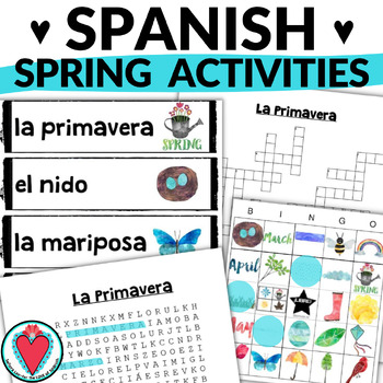 Preview of Spanish Spring Activities Worksheets, Games, Nature Vocabulary, Primavera