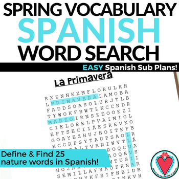 Preview of Spanish Spring Activity Word Search - La Primavera Nature Vocabulary Worksheet