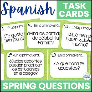 Preview of Spanish Task Cards Spring Conversation Questions