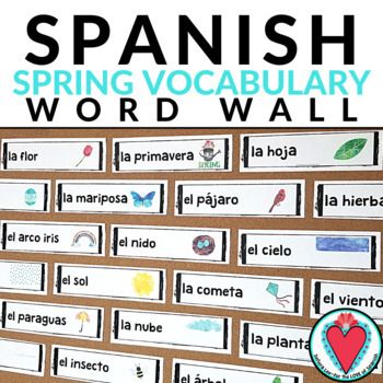 Preview of Spanish Spring Vocabulary Words Wall Spring Bulletin Board in Spanish Primavera