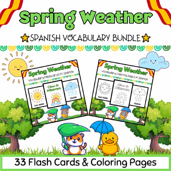 Preview of Spanish Spring Weather 22 Coloring Pages & Flash Cards BUNDLE for PreK-Kinder