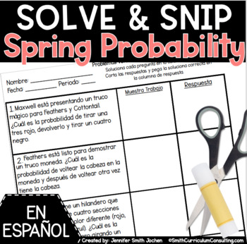 Preview of Spanish Spring Word Problems Solve and Snip® Probability Math Activity