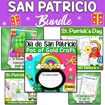 Preview of Spanish St. Patrick's Day Bundle - Craft, Bulletin Board, Coloring Pages,Writing