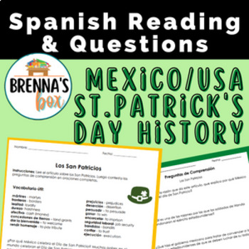 Preview of Spanish St. Patrick's Day - Dia de San Patricio Reading & Questions Worksheet