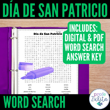 Preview of Spanish St. Patrick's Day Vocabulary Word Search - búsqueda de palabras activity