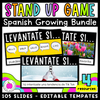 Preview of Spanish Stand Up Sit Down Game Growing Bundle - Editable