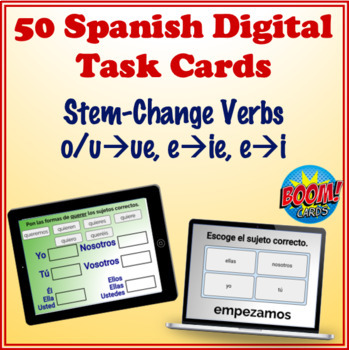 Preview of Spanish Stem-Change Verbs Digital Task Cards (50 Boom Cards)