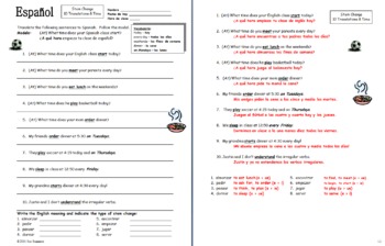 spanish stem change verbs and time 10 sentences worksheet