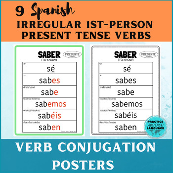 Spanish PRESENT TENSE Irregular First-Person Verb Conjugation Charts ...