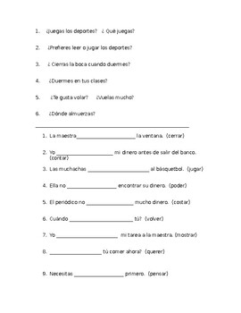 spanish stem changing verbs test 2 by el colmado tpt