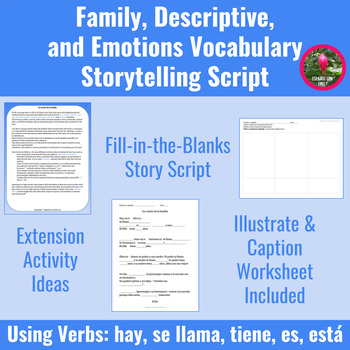 Preview of Spanish Storytelling Script Familia, Ser, Estar, Tener