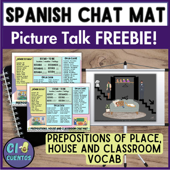 Preview of Spanish Chat mat, FREEBIE, Spanish prepositions, Spanish House Vocab, Classroom