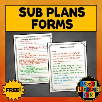 Preview of Spanish Sub Plans French Sub Plans Sub Plans Emergency Sub Forms Handouts