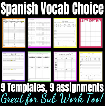 Preview of Spanish Sub Plans: Vocab Choice Board - Word Study Activities Packet
