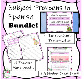 Preview of Spanish Subject Pronouns Bundle  Intro Presentation, Worksheets, Cheat Sheet