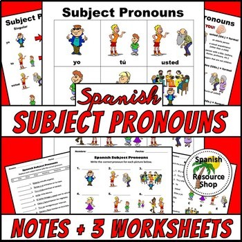 Preview of Spanish Subject Pronouns Picture Notes and Practice Worksheets