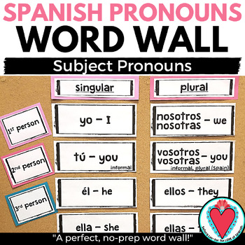 Preview of Spanish Subject Pronouns - Spanish Word Wall Bulletin Board - Grammar