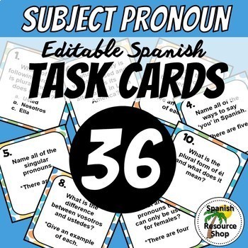 Preview of Spanish Subject Pronouns Task Cards