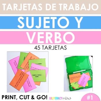 Preview of Spanish Writing Subject Verb Agreement Task Cards -45 task cards! #1