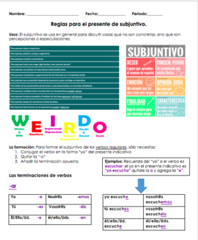 Preview of Spanish Subjunctive Graphic Handout | Subjuntivo Organizador Gráfico y Apuntes