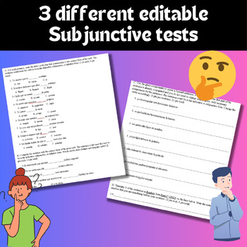 Preview of Spanish Subjunctive Test, 3 editable different tests