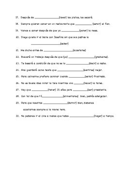 Spanish Subjunctive Worksheet Adverbial Clauses Time Conjunctions