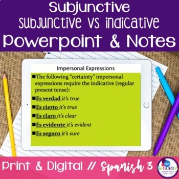 Preview of Spanish Subjunctive vs Indicative Powerpoint and Notes - el subjuntivo