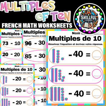 Preview of French Subtract Multiples of Ten Worksheets|Multiples of Ten First Grade Math