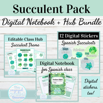 Preview of Digital Interactive Notebook Template for Spanish Class | Succulent Bundle Pack