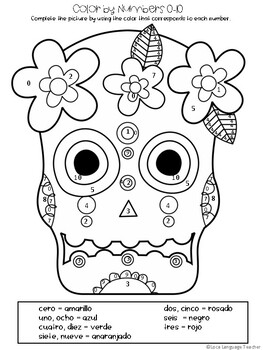 Spanish Color By Numbers - Calaveras by Loca Language Teacher | TpT