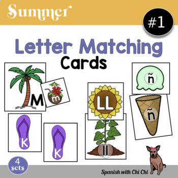 Preview of Spanish Summer Alphabet Letter Matching Cards | Tarjetas para Emparejar Letras
