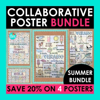 Preview of Spanish Summer Collaborative Poster Bundle 4 Posters and Extension Activities