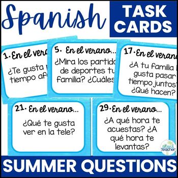 Preview of Spanish Task Cards Summer Questions