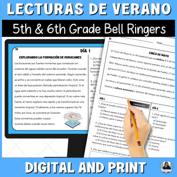 Preview of Spanish Summer Reading Bell Ringers for 5th & 6th & Middle School for Bilingual