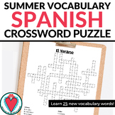 Spanish Summer Vocabulary Crossword Puzzle - El Verano