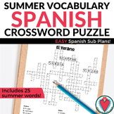 Spanish End of Year Activity Summer Vocabulary Words Cross